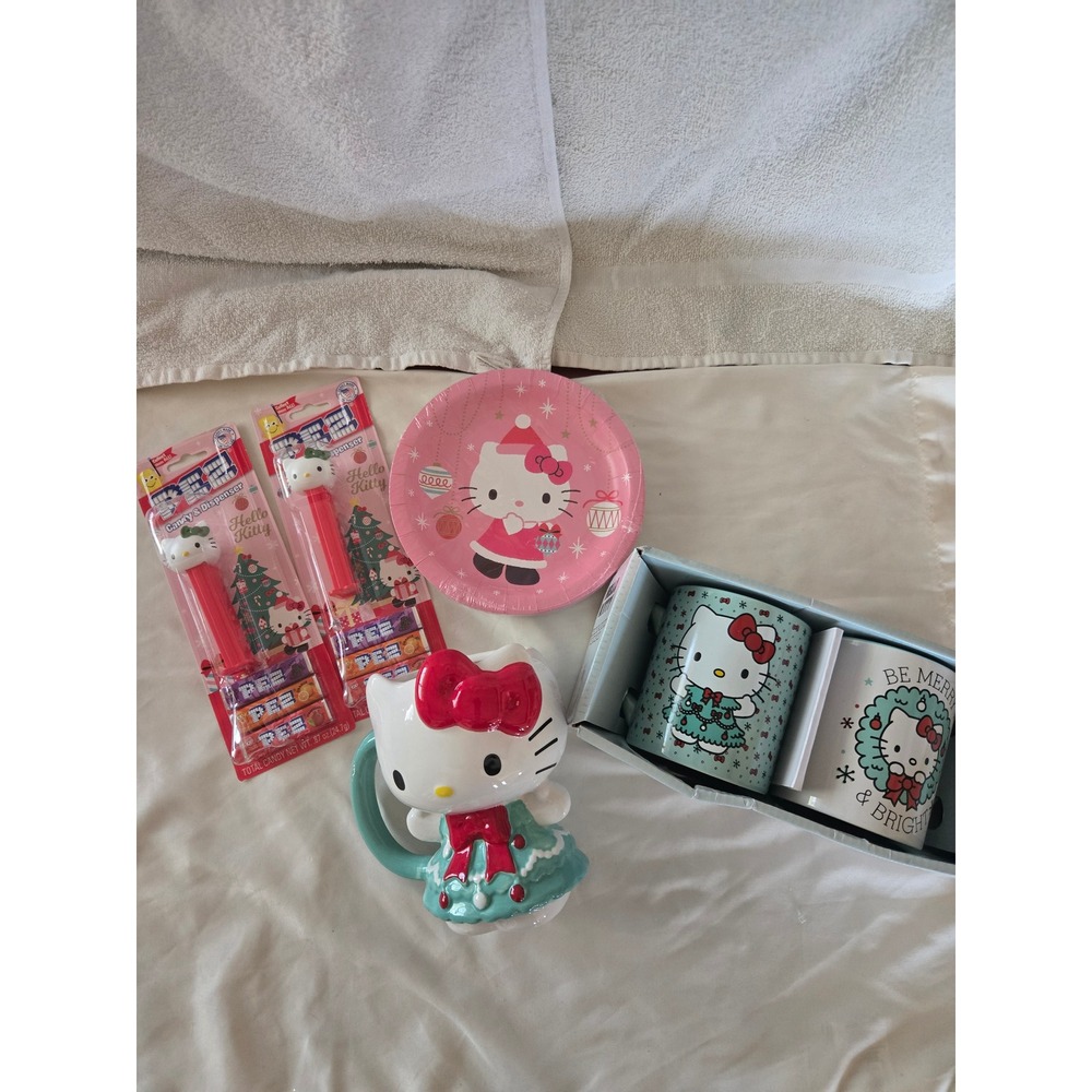 Hello Kitty Christmas Bundle Sculpted Mug Pez Dispensers 14oz Mug Set Plates